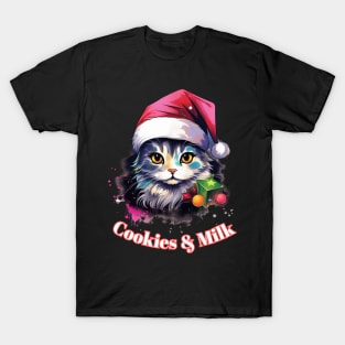 Cookies & Milk - Christmas Cat - Winter Holiday T-Shirt